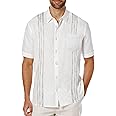 COOFANDY Mens Cuban Guayabera Shirt Short Sleeve Linen Button Down Shirts Casual Summer Beach Tops