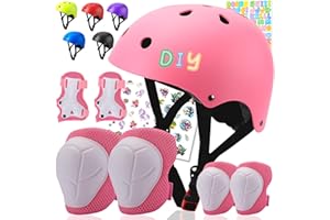 Comforhous Color Gradient Kids Bike Helmet and Pads Adjustable Helmet for Kids Protective Gear Set with Elbow Knee Pads Wrist Guards for Cycling Bicycle