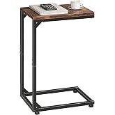 Simple Trending C Shaped End Table, TV Tray for Couch, Small Side Table with Metal Frame, for Living Room Bedroom, Rustic Brown