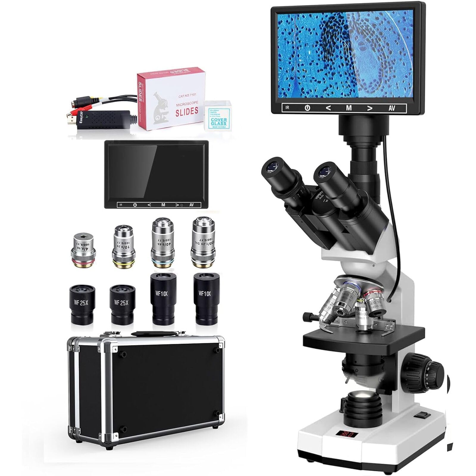 Photo 1 of Microscope for Adults with 40X-2500X Magnification, Lab Trinocular Compound Microscope with Thermostat Stage, 7'' LCD Screen, Built-in 5MP Camera for Lab School (Constant Temperature)