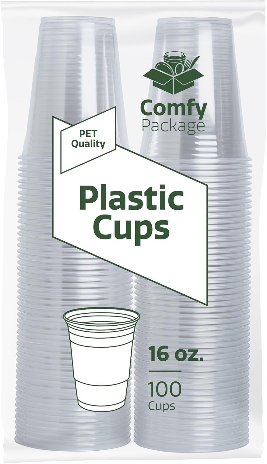 [100 Pack - 16 oz.] Crystal Clear PET Plastic Cups: Kitchen & Dining