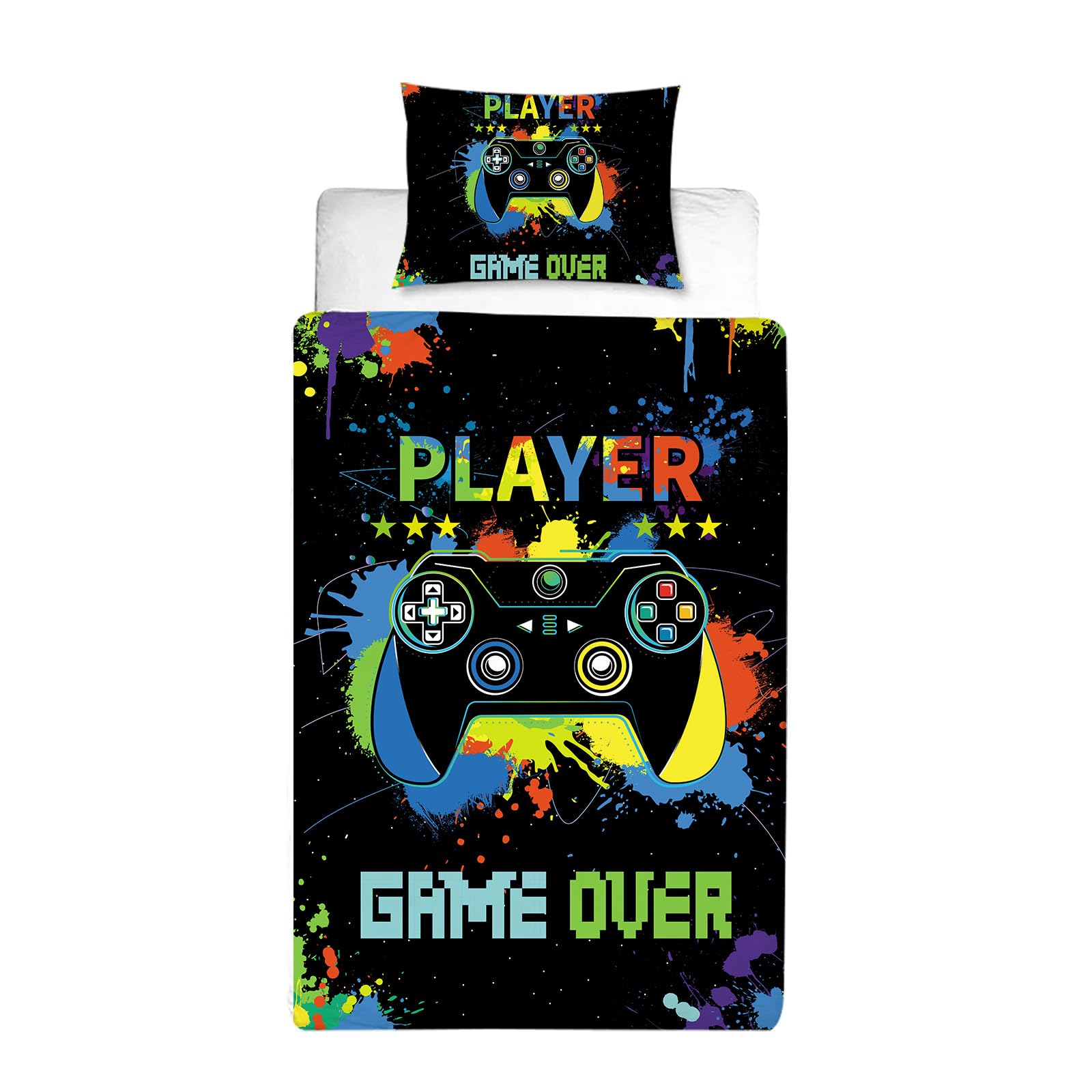 MUSOLEI Gaming Single Duvet Covers Set Boys Gamer Bedding Sets for Teens/Kids/Children Matching Single Quit Cover 135X200cm + 1 Pillowcase 50X75cm Soft Microfiber