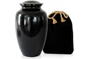 Modern Memorials Cremation Urn for Ashes - Large Urn for Man & Women - 200 Cubic Inches - Includes Velvet Storage Bag - Black
