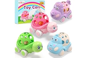 BEANDGE Baby Car Toys for 1 One Year Old Girl & Boy, Pink Rattle Push Cars for Toddler Girls Age 1-2 1-3 Baby Girl Gifts, Green Toy Trucks Soft Rattles for Babies Infant Boys 1+ 2 3 Yr Birthday Gift