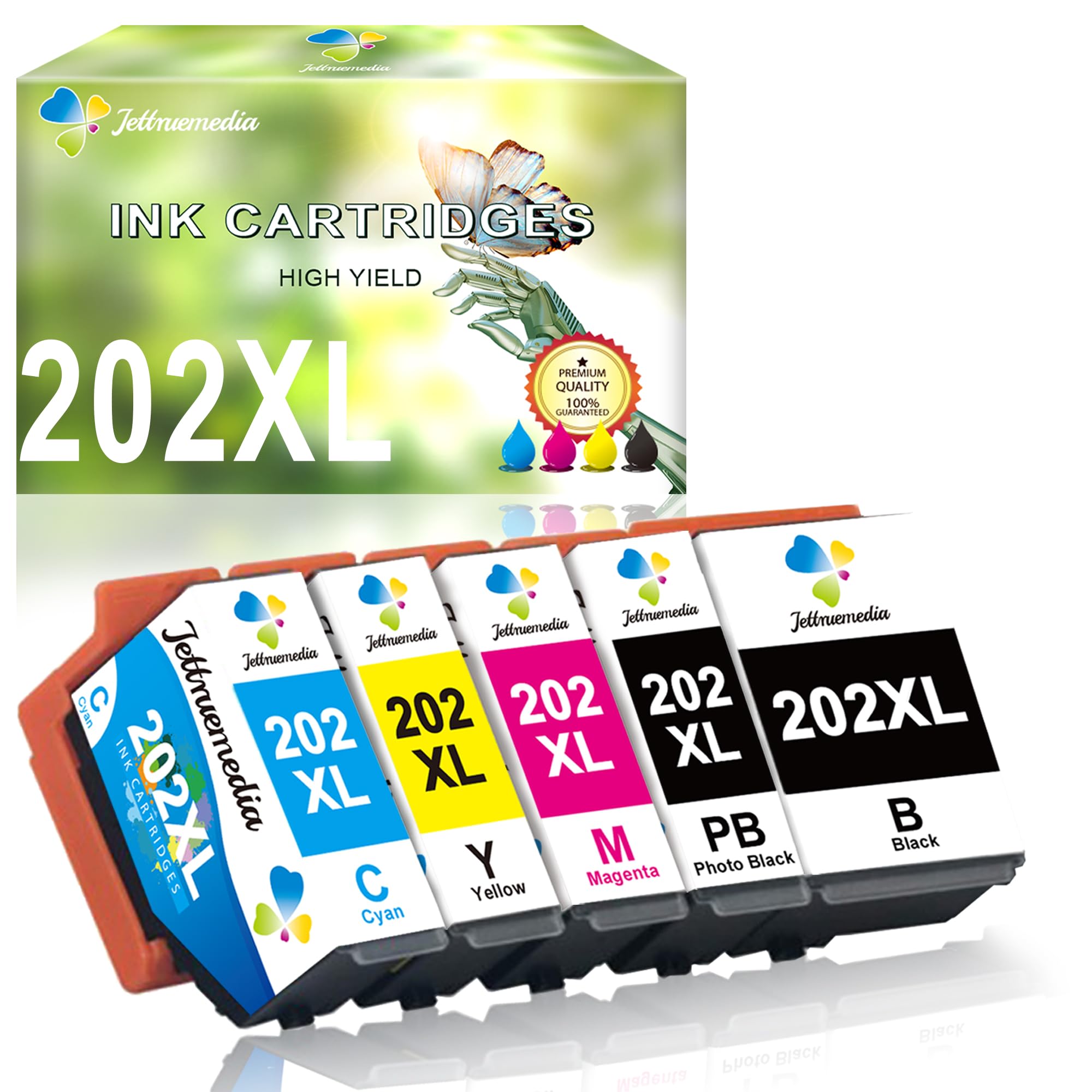 Jettruemedia 202XL Ink Cartridges for Epson 202 202XL Ink Cartridges Multipack Compatible with Epson Expression Premium XP-6000 XP-6001 XP-6005 XP-6100 XP-6105 XP6000 XP6001 XP6005 XP6100 XP6105