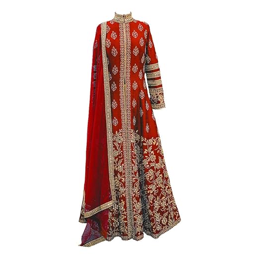 Womens Banglory Silk Embroidery Semi-Stitched Salwar Suit (YF-63, Red, Free Size)