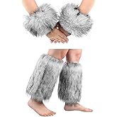 SMILETERNITY Faux Fur Furry Leg Warmers Covers and Short Wrist Cuff 2 Pairs Set for Party Cosplay Costumes Accessories