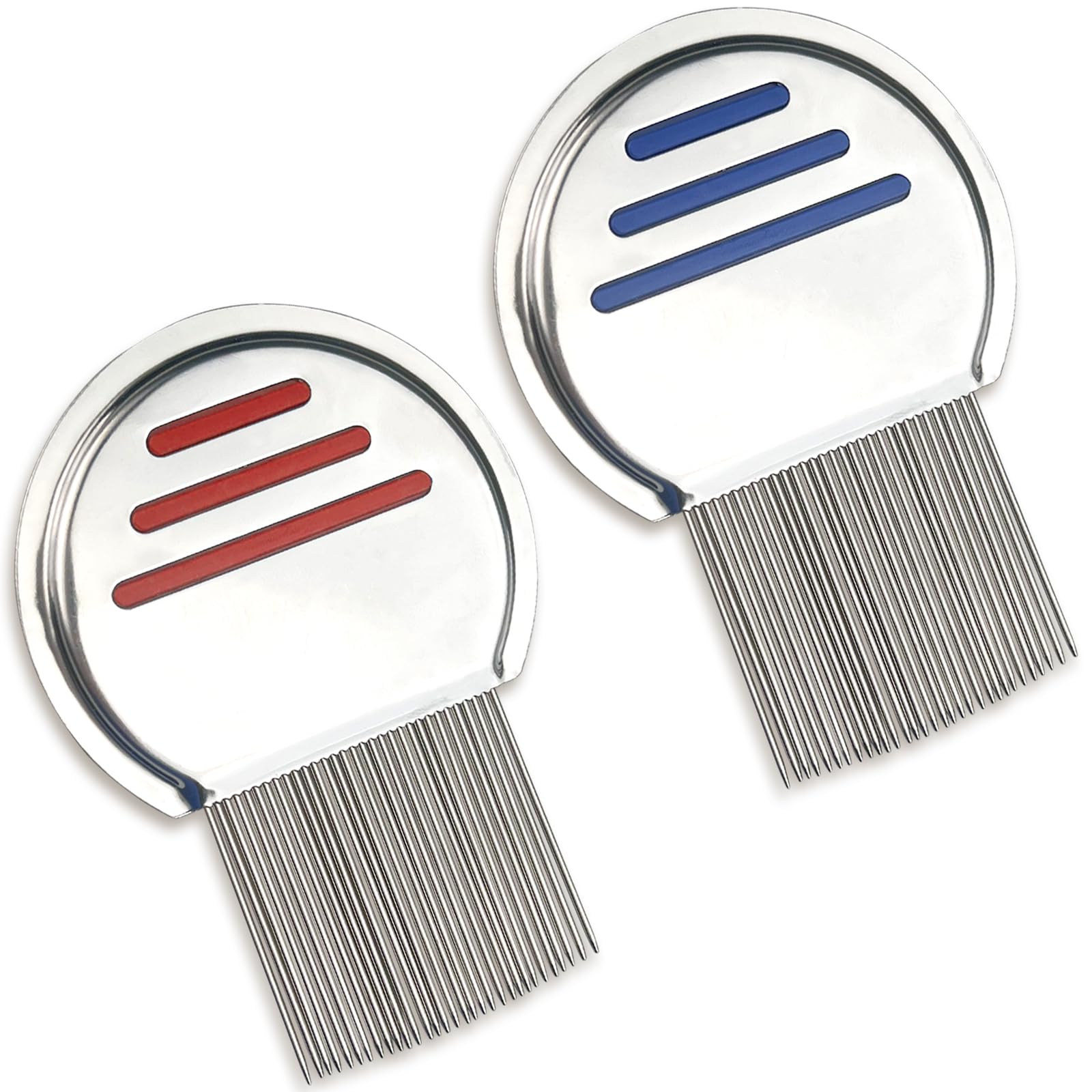 Photo 1 of 2 Pack Professional Stainless Steel Lice Comb, Reusable Lice and Nit Remover with Improved Precision Teeth, Red and Blue Set, Premium Quality for Effective Lice Removal