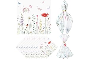 QEEENAR 12 Pcs Spring Cloth Napkins Floral Napkins 20'' x 20'' Washable Dinner Napkins Tea Party Napkins for Kitchen Party Wedding Restaurant Indoor Outdoor Botanical Fresh Spring Summer