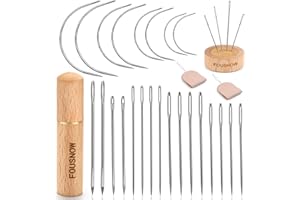 FOUSNOW 28 Pcs Leather Sewing Needles Kit, Heavy Duty Sewing Needles Kit with Upholstery Needles, Needle Threaders for Hand Sewing, Curved Needles for Leather Upholstery Car Carpet Sofa Repair