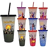 10pack/set Color Changing Halloween Cups With Lids and Straws - 24oz (710ml) Plastic Tumblers, Reusable Cup for Indoor Decorations, Trick or Treat, Christmas Party Favors