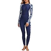 ALLTOKE Womens Full Body Rash Guard with Built in Bra Long Sleeve One Piece Swimsuit Upf50+ Zip Front Bathing Suit