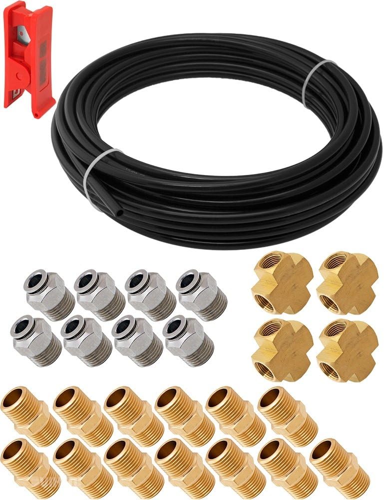 Vixen Air Set of Fittings for Eight 1/2" NPT Air Valves with 50 Feet 3/8" OD Air Line and Hose Cutter VXK1220H