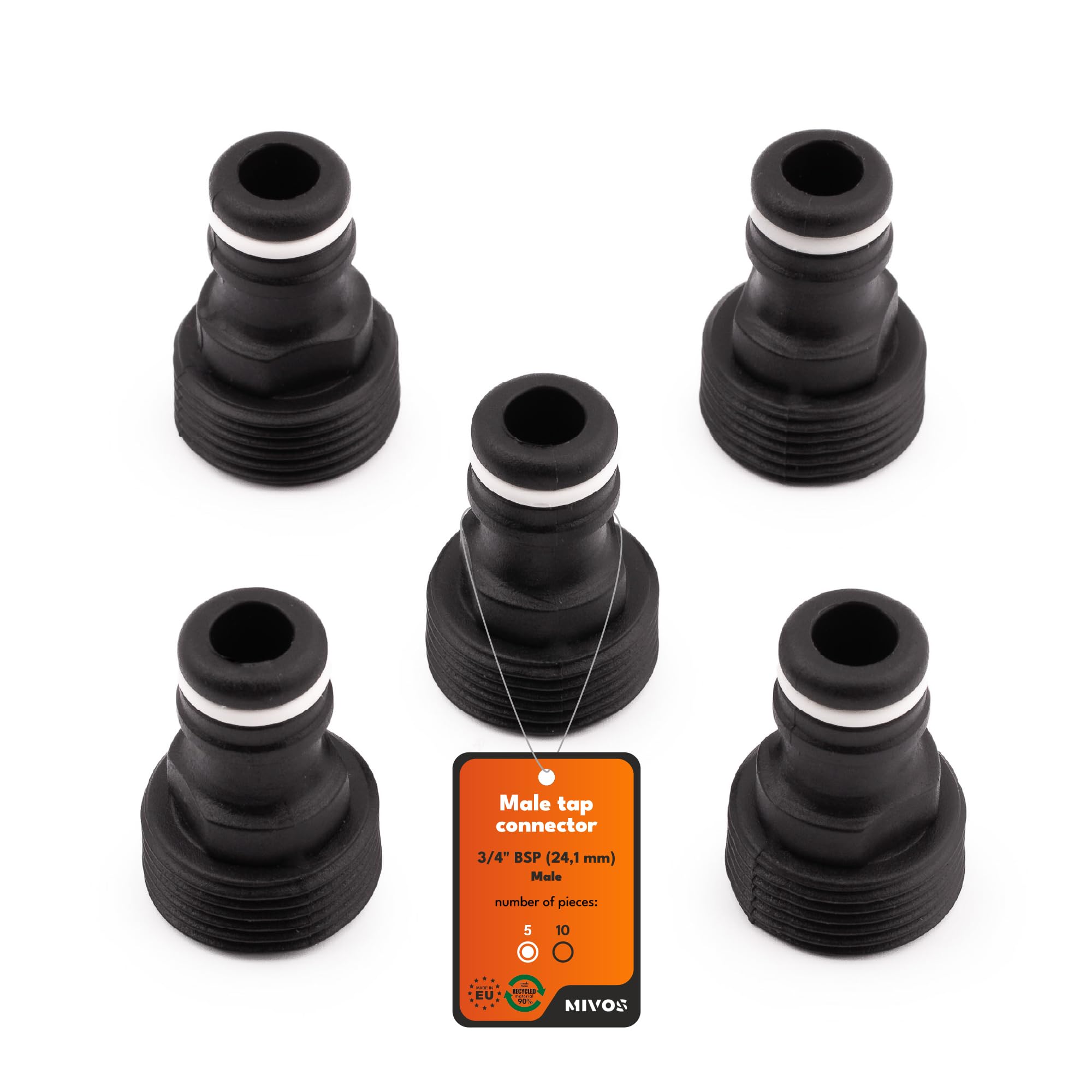 Mivos 5 x Tap Connector for Taps with 3/4 Inch BSP (24.1 mm) Female Thread - Tap Connector with Quick Coupling for Garden Hose - Made from 90% Recycled Plastic