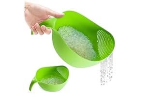 Rice Strainer with Handle - Lightweight Rice Washer Strainer Bowl with Smart Design for Easy Water Draining, Easy to Use & Cl