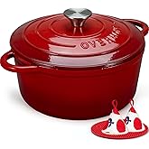 Overmont 5.5QT Enameled Cast Iron Dutch Oven with Lid Cookbook Heavy-Duty Casserole with Dual handles for Braising, Stews, Roasting, Bread Baking