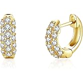 Bold CZ Hoops Small Thick Pave Huggies | 18K Gold Vermeil | Mini Wide Hoops CZ Gold Earrings for Women