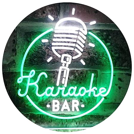 AdvpPro 2C Karaoke Bar Microphone Dual Color LED Neon Sign White & Green 300mm x 210mm st6s32-i2843-wg