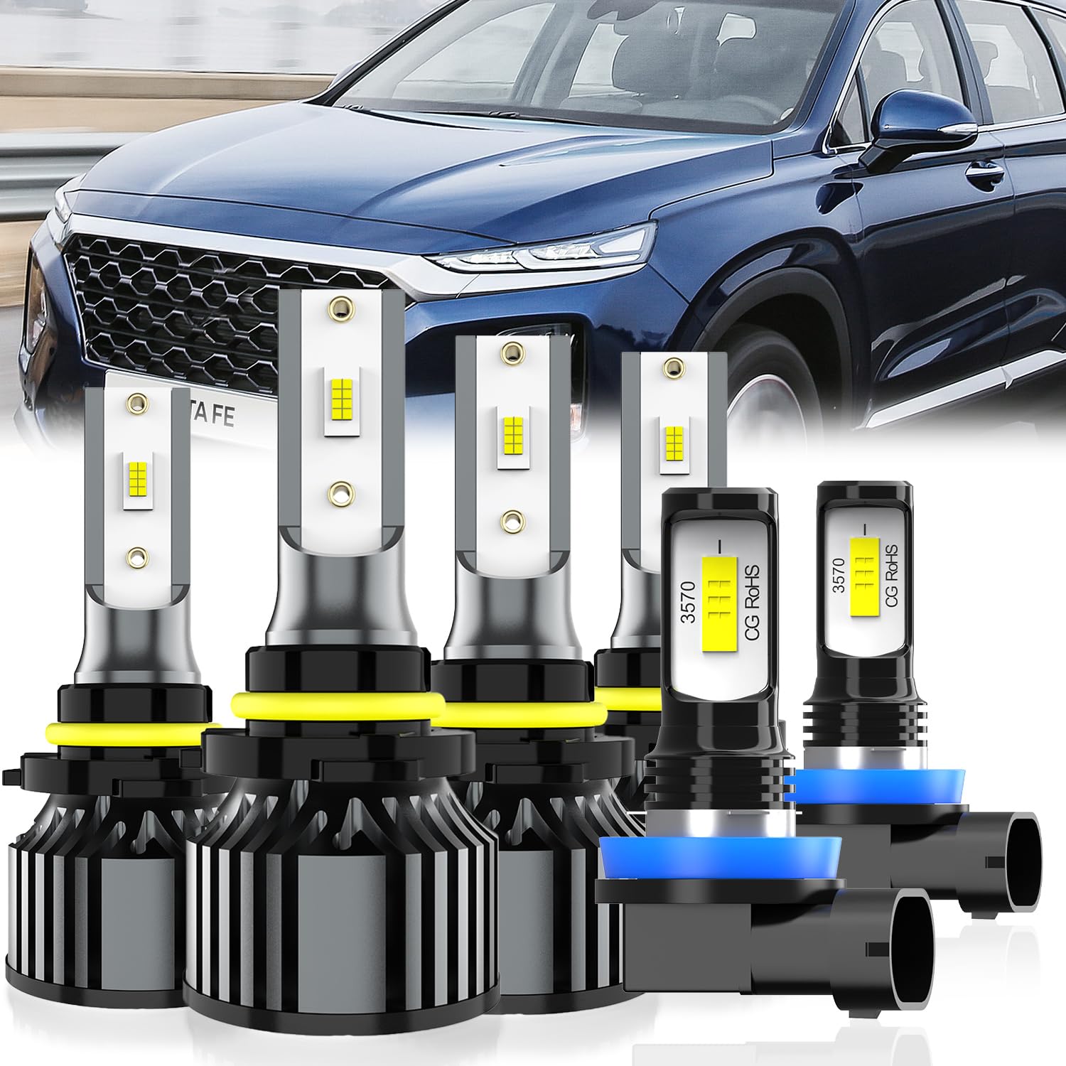 Photo 1 of QIPEIZSP Fit For Hyundai Santa Fe 2019-2020 Light Bulbs, 9005 High Beam + 9005 Low Beam + H11 Fog Light Bulb, 6-Pack
