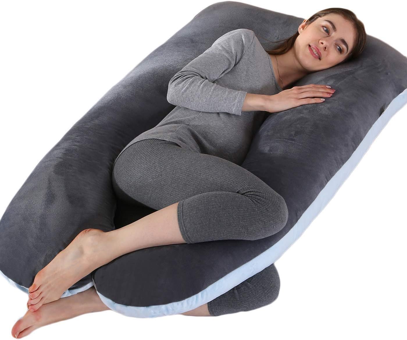 Pozico Schwangerschaftskissen U-förmig - Kompaktes Seitenschläferkissen Mit Ohr-Aussparung
