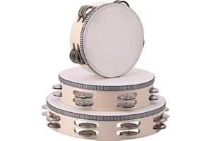 CKVIHAV 3Pack Double Row Tambourine for Adults 6 Inch 8 Inch 10 Inch Wooden Tambourines Hand Held Drum Bell Tambourine with Metal Jingles, Percussion Musical Instruments Hand Tambourine for Church, Party