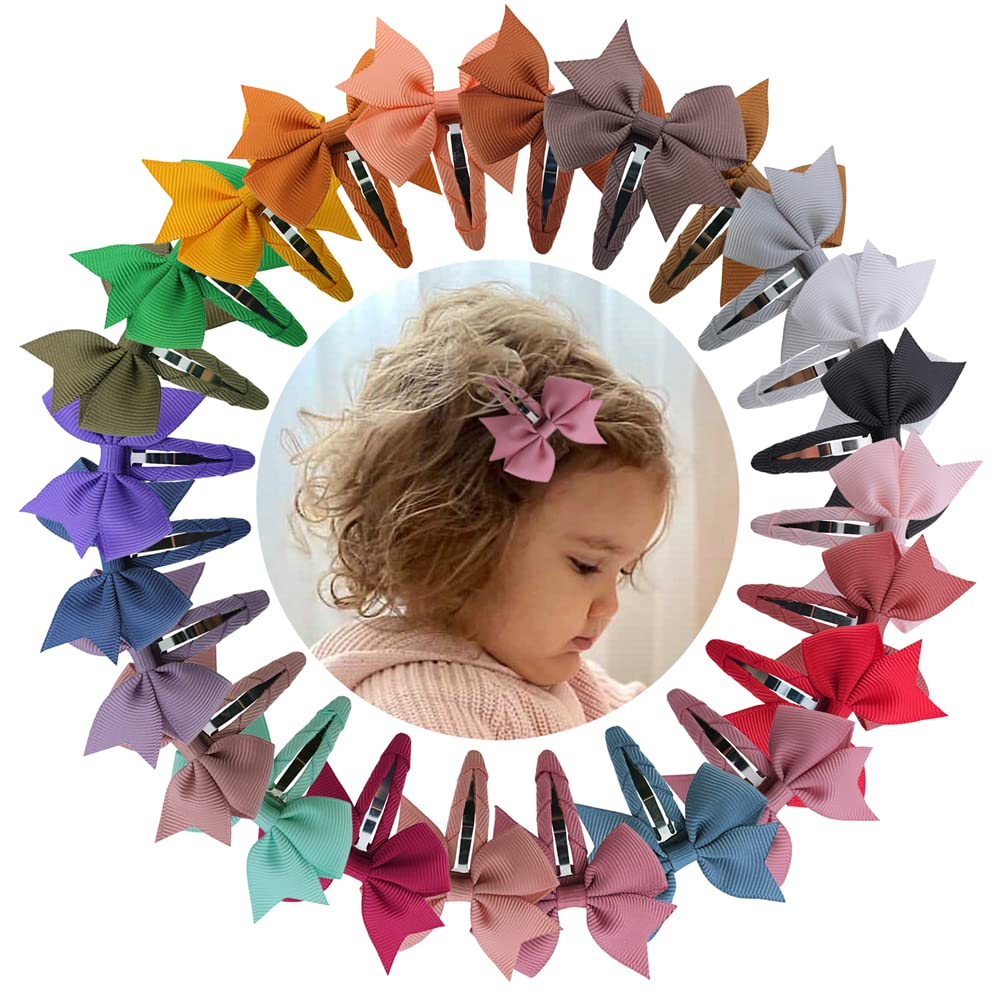 Boutique Mini Bow Hair Clip Barrettes for Toddler Baby Girls Tiny Hair Bow Snap Clips in Fringe Bangs Hair Accessories (Pinwheel Snap Clips 24 Colors)