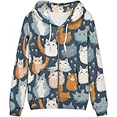 Irisjudy Island Tribal Zipper Women Hoodies with Pocket, Leopard Print,Music Notes Plus Size Hooded Sweatshirt Sport Coat