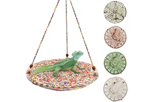 WEVONIGU Handwoven Hammock Bearded Dragon Rest Bed Habitats Supplies Climbing Terrarium for Lizard Leopard Gecko Parrots Parakeet Cockatiel Rats Snake Hamster Squirrel Chameleon Small Birds (Dazzling Orange)