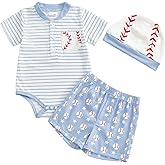 Xnqiwq Newborn Baby Boy Baseball Outfit Striped Romper Baseball Shorts Set Hat 3Pcs Infant Sports Summer Clothes
