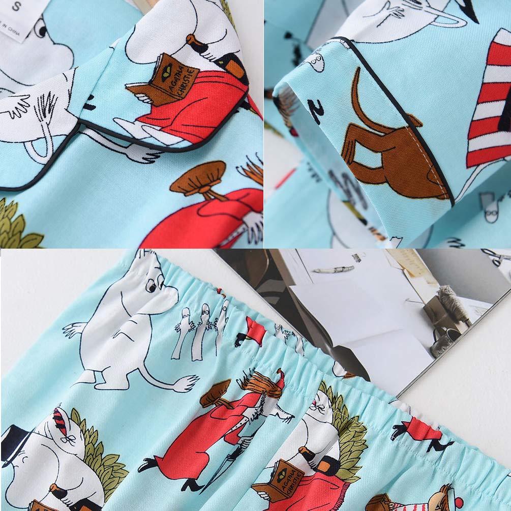 ENJOYNIGHT Women\'s Pajamas Set Cotton Button Down Long Sleeve Pjs Sets for Ladies Warm Soft Sleepwear (Blue, X-Large)