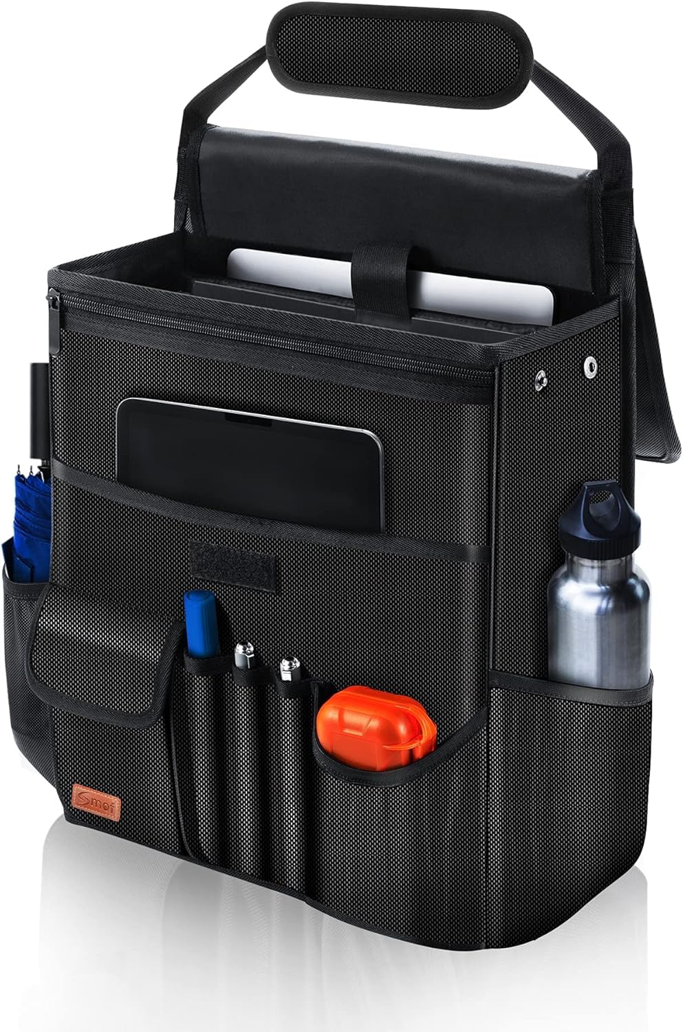 Photo 1 of Car Organizer for Front Seat - Hanging Car Seat Storage Organizer for Office/Kids/Truck,Multiple Pockets Car Seat Organizer with Separately Pokect for Laptop, Cup Holde & Travel Accessories