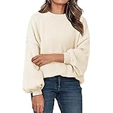 Saodimallsu Womens Oversized Sweaters Casual Lantern Long Sleeve Mock Neck Chunky Knit Loose Fall Pullove Tops