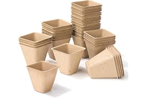 Oubest Peat Plant Pots for Seedlings, Seed Starter Kit Paper Pulp Germination Seedling Pots Indoor Seedling Pot Supplies 3" Square 40Pc Solid Color