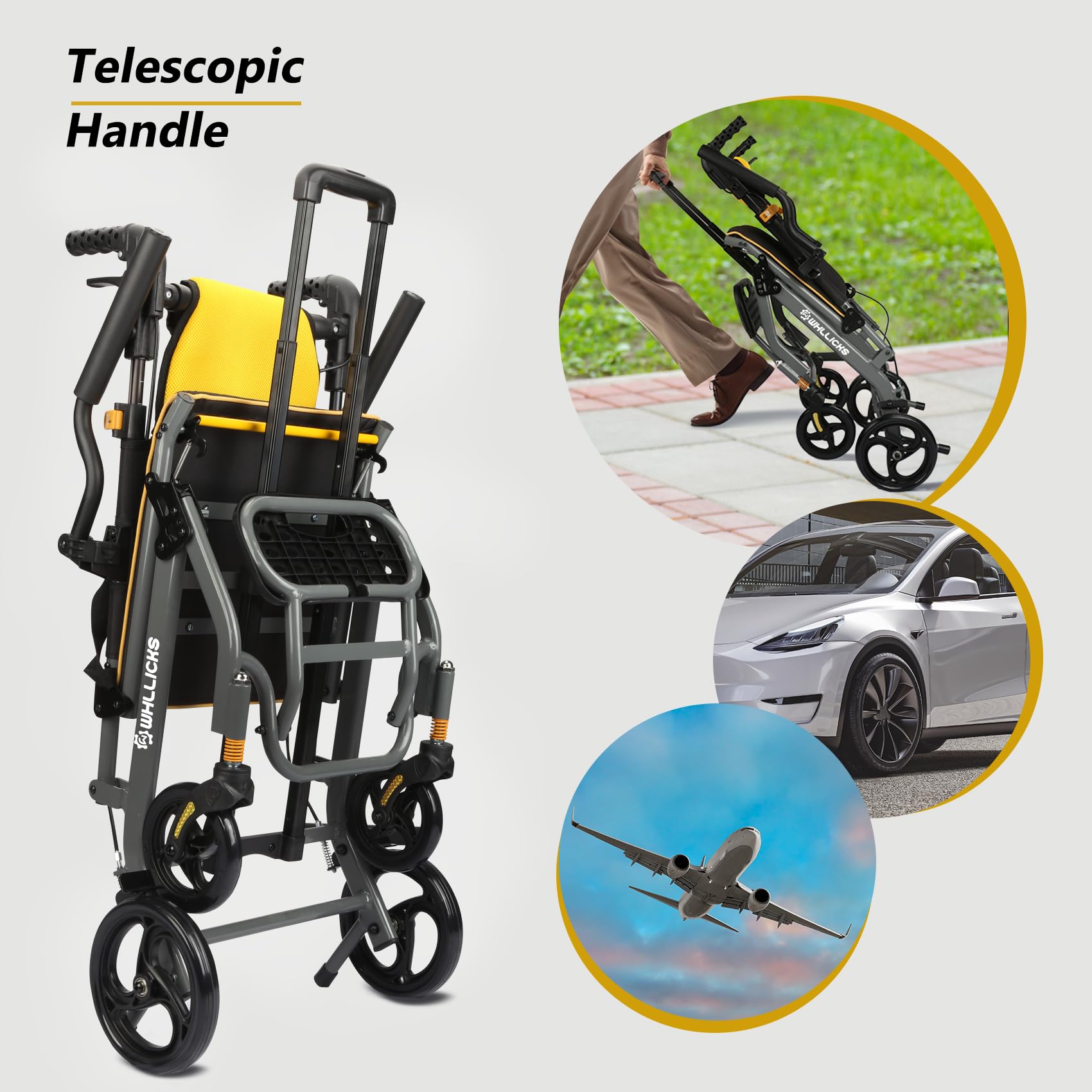 Wheelchairs for Adults Transport Chair Lightweight Foldable with Telescopic Handle, 19.4lbs Portable Folding Travel Wheel Chairs for Seniors