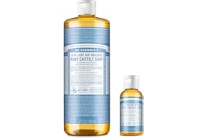 Dr. Bronner’s Pure-Castile Liquid Soap – Baby Unscented Bundle. 946 mL. Bottle and 59 mL. Travel Bottle
