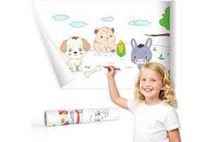 YPLUS Children Drawing Roll, Coloring Paper Roll for Kids, 120 x 11.8 Inch Sticky DIY Painting Drawing Paper Rolls for Toddler, Kids' Gift, Party Activities, Wall Coloring Paper Stickers - Animal