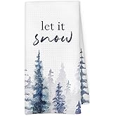 Qskjre Winter Blue Forest Christmas Tree Kitchen Towels, Snow Pine Tree Xmas Holiday Seasonal Farmhouse Decorative Hand Tea Dish Towel for Bathroom Kitchen Decor, 16x24 Inch