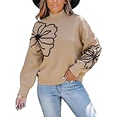 CUPSHE Womens Sweaters Mock Neck Long Sleeve Sweater Floral Lightweight Knit Pullover Sweater Tops Tops