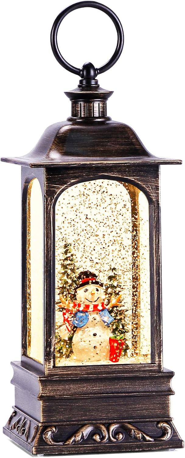 Snow Globes - Christmas Snow Globes with Music, Snowman Snow Globe Lantern 6H Timer Lighted Christmas Lantern for Christmas Decorations