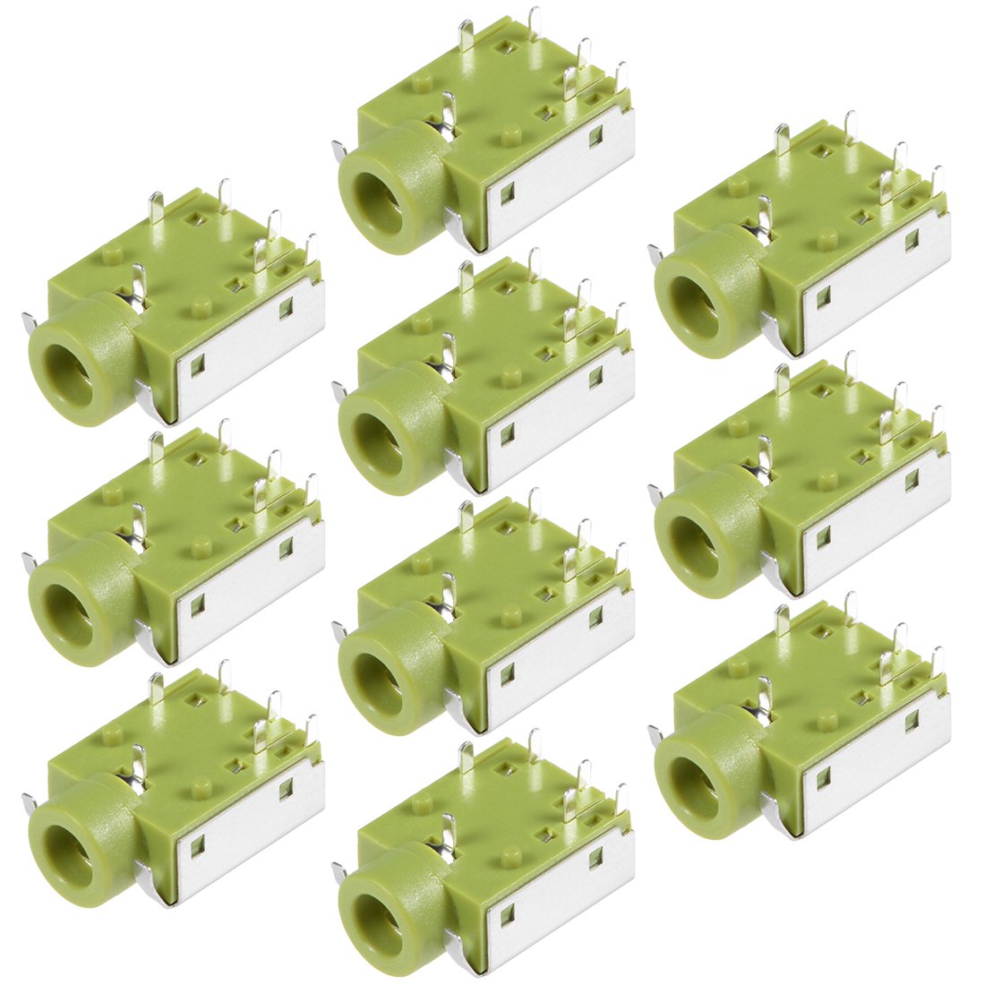 sourcing map 10Pcs PCB Mount 3.5mm 6 Pin Socket Headphone Stereo Jack Audio Video Connector Green PJ343