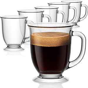 Glass Coffee Mugs Set of 6, Vivimee Clear Coffee Mug 15 Oz, Large Glass Mugs With Handles for Hot Beverages, Clear Mugs for Tea, Cappuccino, Latte, Expresso Coffee, Juice, Glass Coffee Cups