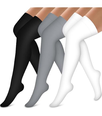 NuVein Medical Compression Stockings 15-20 MmHg - Thigh Length, Closed Toe, Medium Black