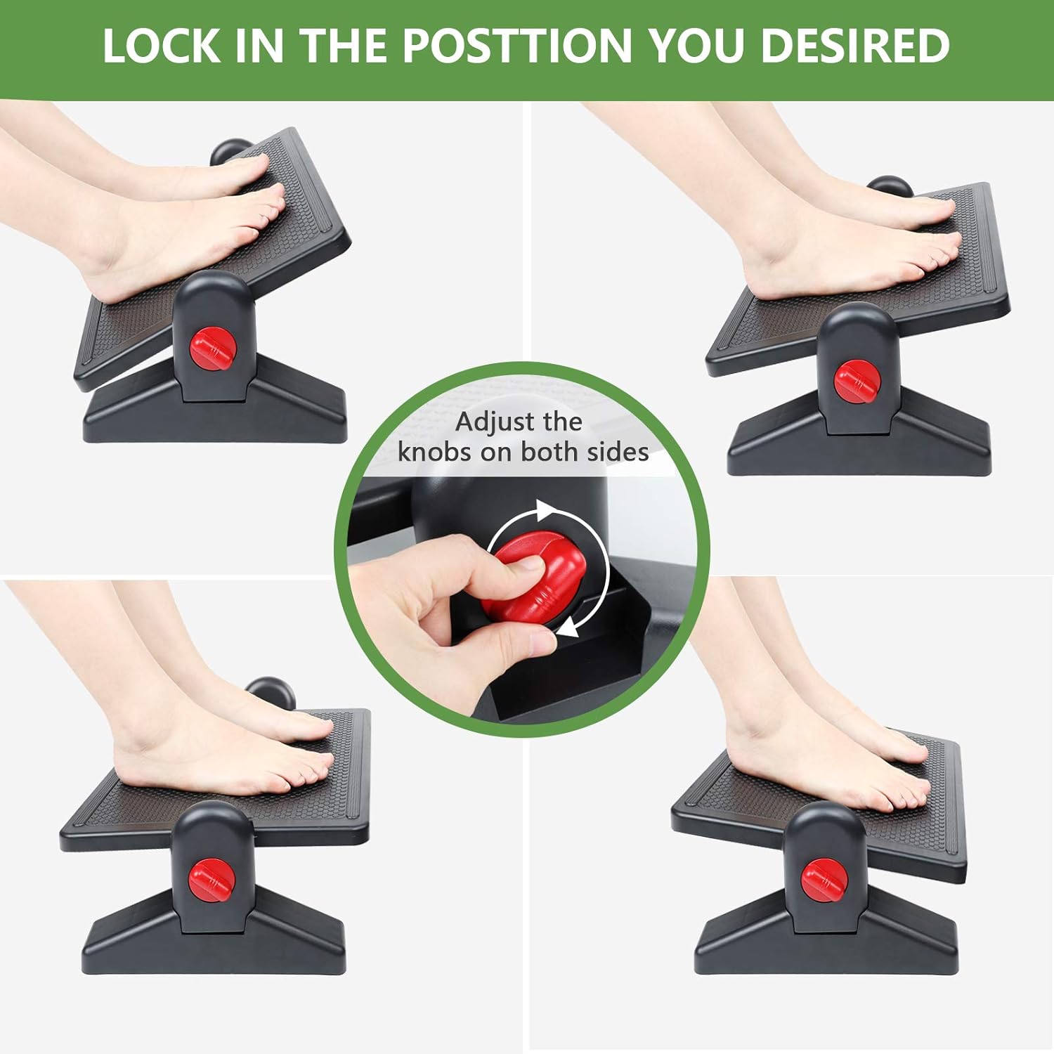 HUANUO Footrest Under Desk - Ergonomic Foot Rest Height Settings and Adjustable Tilt Locked Angles Office Foot Rest for Desk with Massage Surface for Home, Office : Office Products