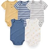 MAMIMAKA Newborn Baby Short Sleeve Bodysuits Cotton One-Piece Baby Boy Girl Clothes 5-Pack