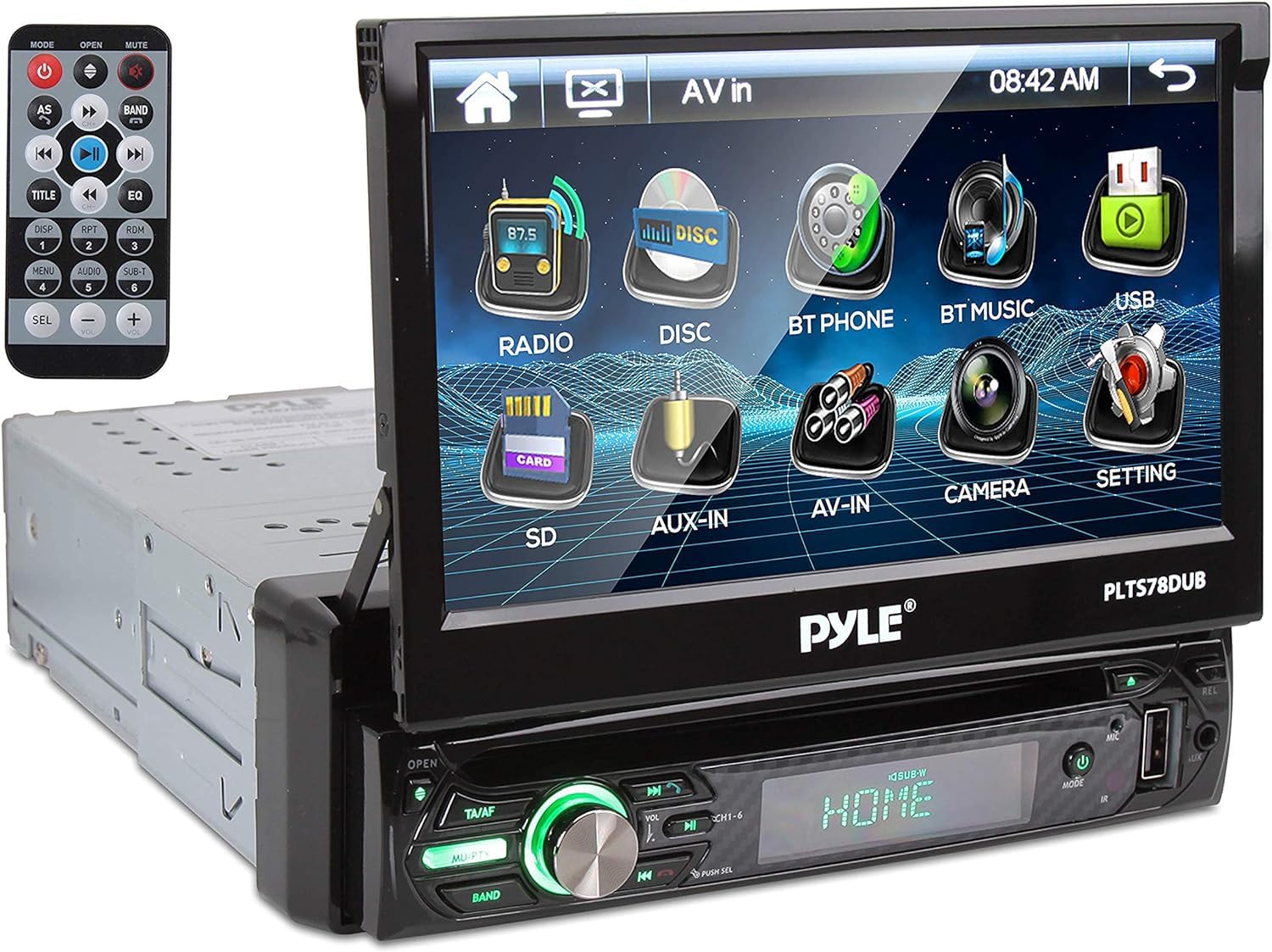 Photo 1 of Pyle PLTS78DUB Single DIN Car Stereo Receiver - 7" Touchscreen Display, CD/DVD Player, Bluetooth Audio & Hands-Free Calling, In-Dash Multimedia System with Rear Camera, AM/FM Radio, and 320W Power