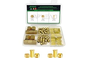 Japtend 90pcs 3/16" Brass Compression Sleeves Ferrules Inserts Nuts Fittings Assortment Kit, Air Hose Ferrules Kit of Air Water Fuel Oil Gas Tube Lines