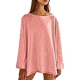 Tankaneo Womens Long Sleeve Shirts Oversized Lightweight Sweaters Crewneck Side Slit Hem Casual Blouse Tunic Tops