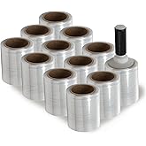 The Boxery 5" x 1,000 ft Clear Hand Stretch Wrap with Reusable Handle Included - 12 Rolls | Standard-Duty Film for Pallet Wrapping, Moving &amp; Packaging