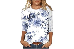 MAMIDAY 2024 Floral Printed Tops for Women Trendy 3/4 Sleeve Shirts Loose Fit Casual Dressy Blouses Soft Color Block Tees