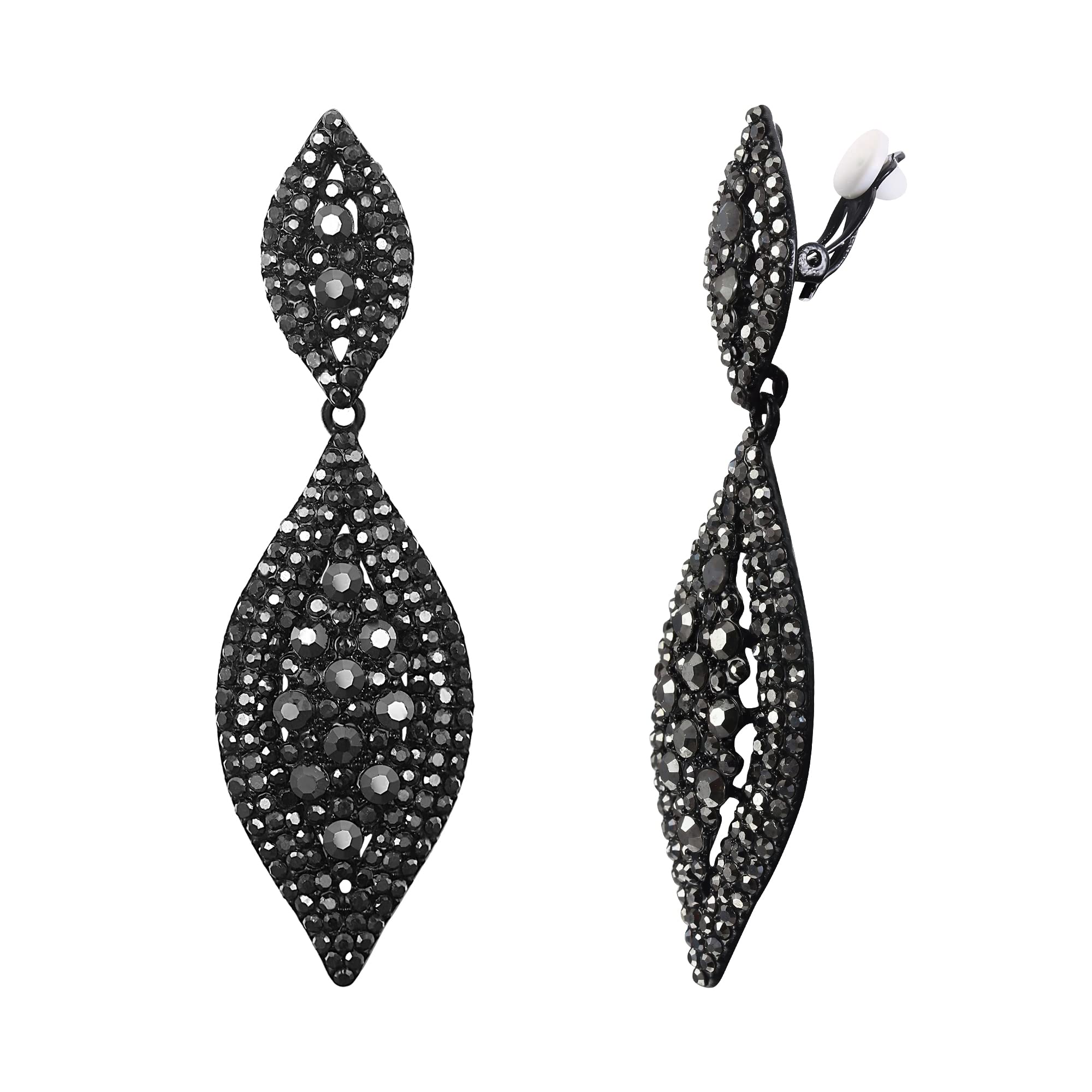 EVER FAITH Charcoal Grey Rhinestone Clip On Earrings, Wedding Party Crystal Drop Dangle Non-piercing Earrings for Non Pierced Ears — image 1